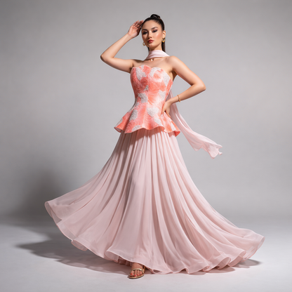 Beaded Tulle A-Line Evening Dress | Strapless Court Train Formal