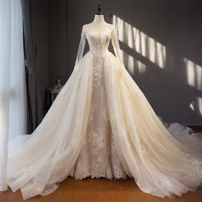 Mermaid Wedding Dress | Detachable Train Lace Embroidery