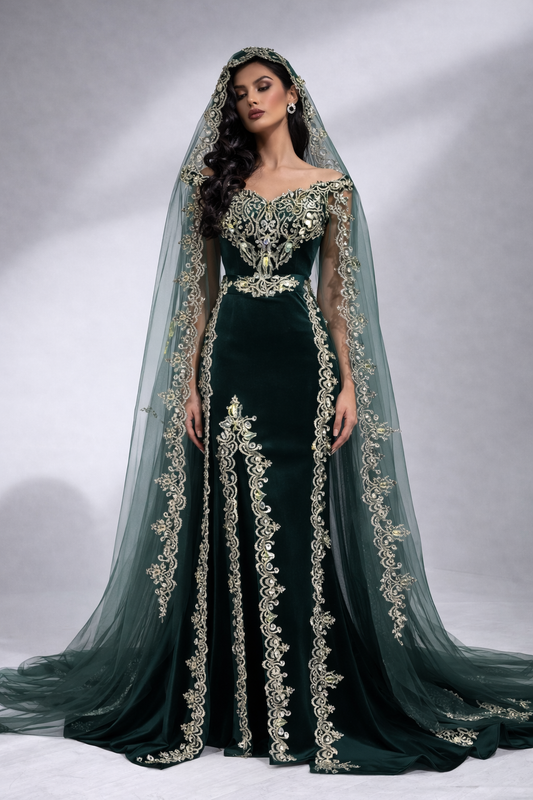 Appliqué A-Line Evening Dress | Sweetheart Full Sleeve Kaftan