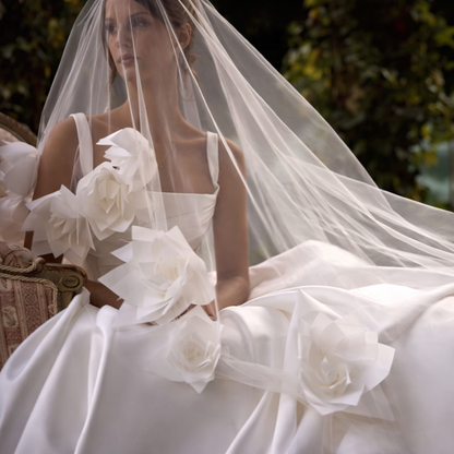 Satin Ball Gown Wedding Dress | Spaghetti Straps Pleated