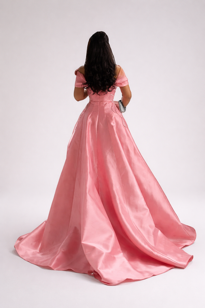 Sogno di Seta | Satin A-Line Evening Dress Off Shoulder Chapel Train