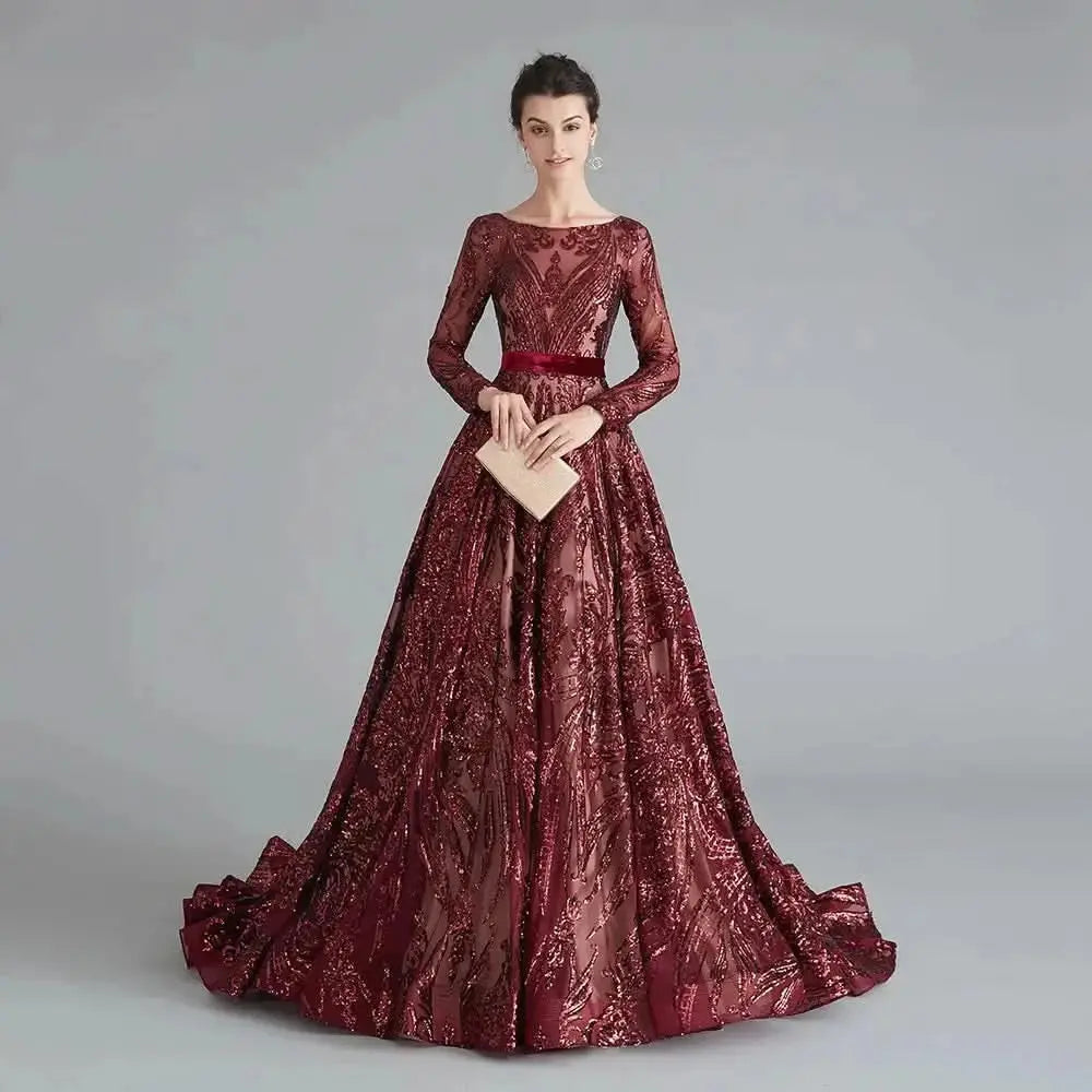 Dubai A-Line Luxury Wedding Evening Dress for Women Muslim 2025 Long Sleeves Sequin Plus Size Formal Prom Party Gown Customized H240d14eb05fc47458a692abb01eb8fd5M Empire Rose