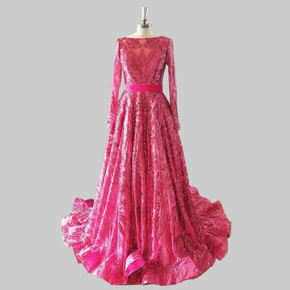 Dubai A-Line Luxury Wedding Evening Dress for Women Muslim 2025 Long Sleeves Sequin Plus Size Formal Prom Party Gown Customized H31e0b250d72e48cbae54b872a2a2364e1 Empire Rose
