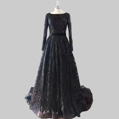 Dubai A-Line Luxury Wedding Evening Dress for Women Muslim 2025 Long Sleeves Sequin Plus Size Formal Prom Party Gown Customized black-zipper China Mainland H513ee1113fa04a6682a548f6c1502b48q Empire Rose