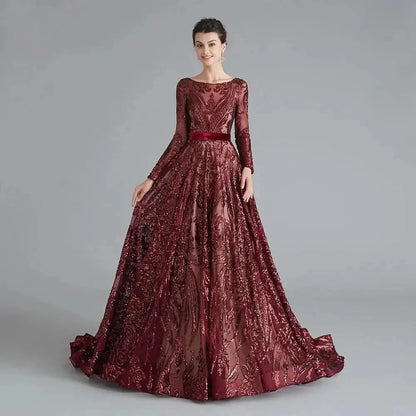 Dubai A-Line Luxury Wedding Evening Dress for Women Muslim 2025 Long Sleeves Sequin Plus Size Formal Prom Party Gown Customized wine-skin-zipper China Mainland H5b6eefe8588746dca789bab3c220e3f6U Empire Rose