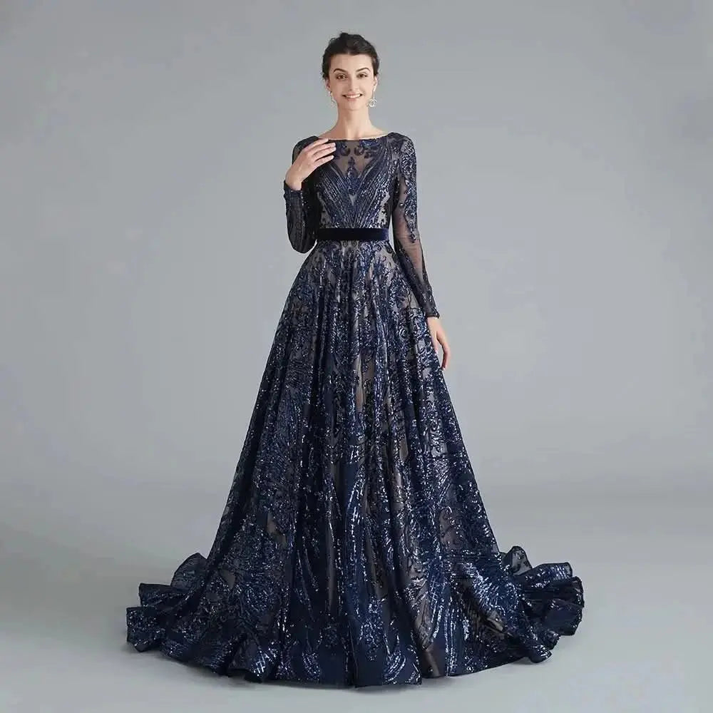 Dubai A-Line Luxury Wedding Evening Dress for Women Muslim 2025 Long Sleeves Sequin Plus Size Formal Prom Party Gown Customized navy-skin-zipper China Mainland H6f33984deb8d4241869cfe08972969b5x_d7f24384-cbb0-40f9-a7c2-ae6eb3cae32b Empire Rose