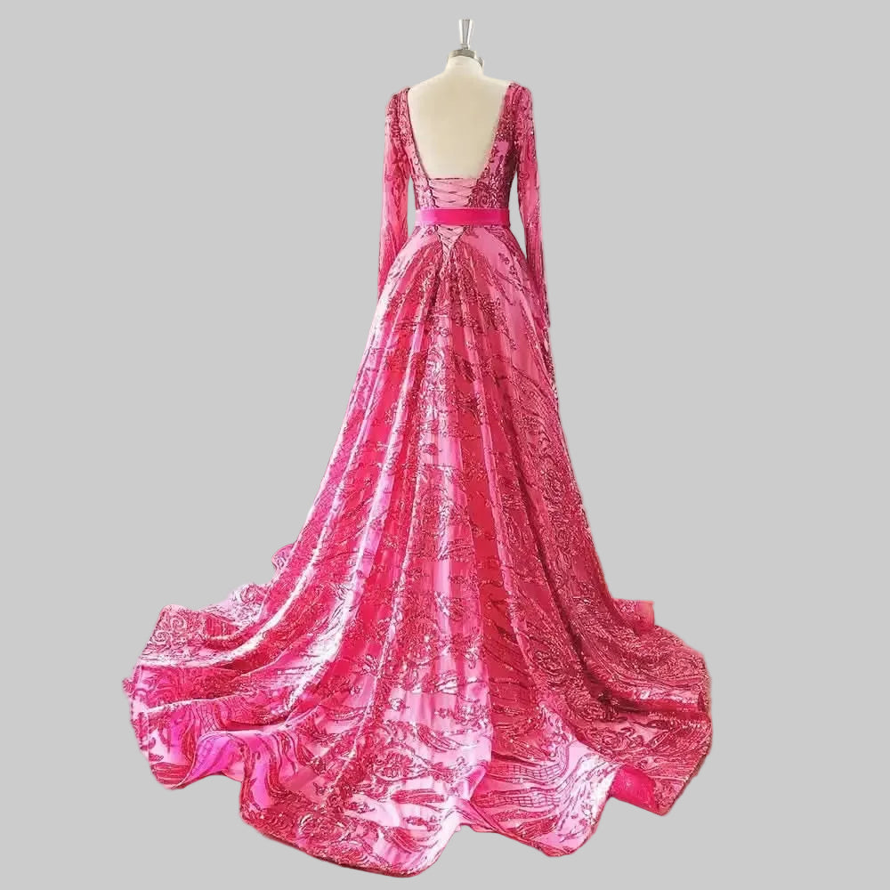 Dubai A-Line Luxury Wedding Evening Dress for Women Muslim 2025 Long Sleeves Sequin Plus Size Formal Prom Party Gown Customized H731049ff797f4e3c9d455929336c2a28z Empire Rose