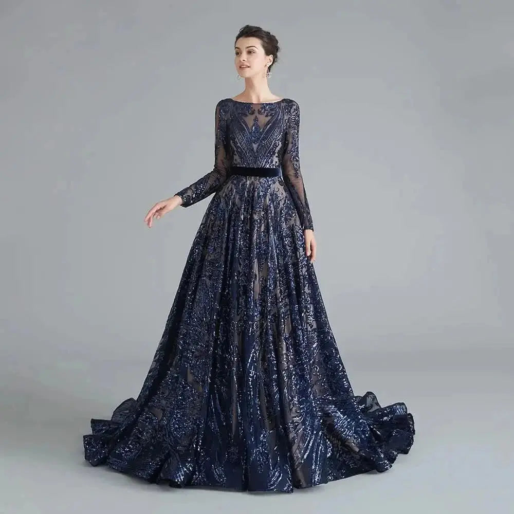 Dubai A-Line Luxury Wedding Evening Dress for Women Muslim 2025 Long Sleeves Sequin Plus Size Formal Prom Party Gown Customized H78403a8993204364af3cfded9effed55H Empire Rose