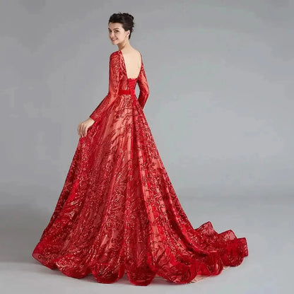 Dubai A-Line Luxury Wedding Evening Dress for Women Muslim 2025 Long Sleeves Sequin Plus Size Formal Prom Party Gown Customized H8fbb28f6eba545b1a319cb4f78343d2eK Empire Rose