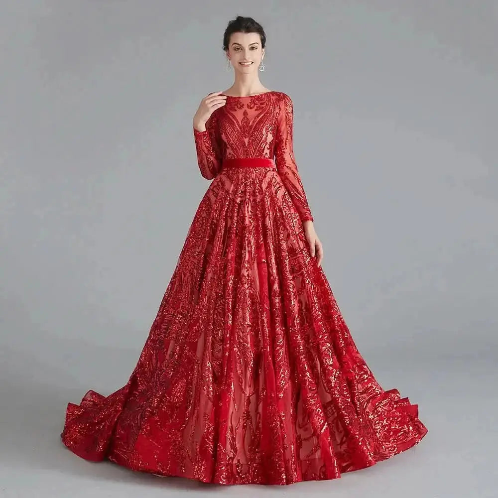 Dubai A-Line Luxury Wedding Evening Dress for Women Muslim 2025 Long Sleeves Sequin Plus Size Formal Prom Party Gown Customized Ha0086101e913469996e455c6e65ac3f1h Empire Rose