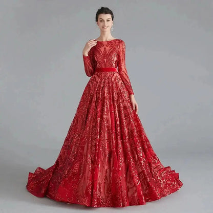 Dubai A-Line Luxury Wedding Evening Dress for Women Muslim 2025 Long Sleeves Sequin Plus Size Formal Prom Party Gown Customized Ha0086101e913469996e455c6e65ac3f1h Empire Rose