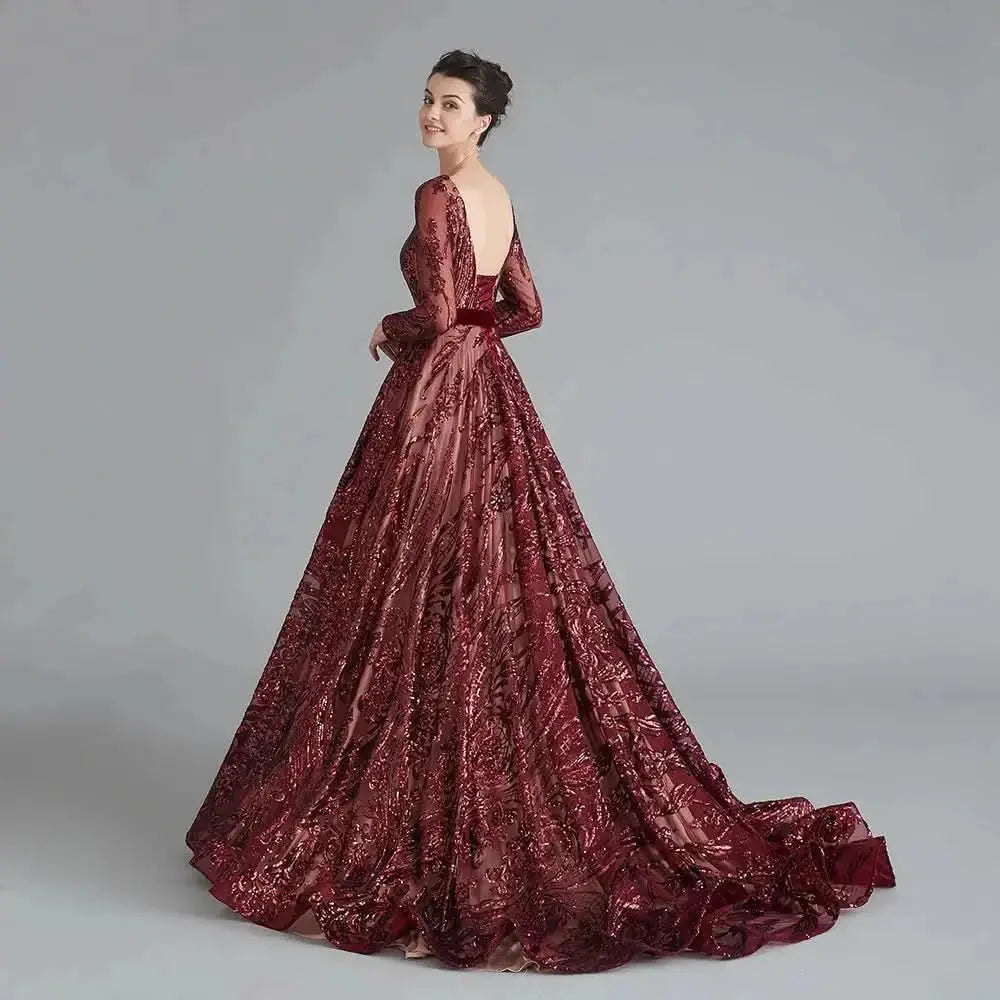 Dubai A-Line Luxury Wedding Evening Dress for Women Muslim 2025 Long Sleeves Sequin Plus Size Formal Prom Party Gown Customized He5a9f55af36f4cee87df5f1a8ec0073dz Empire Rose
