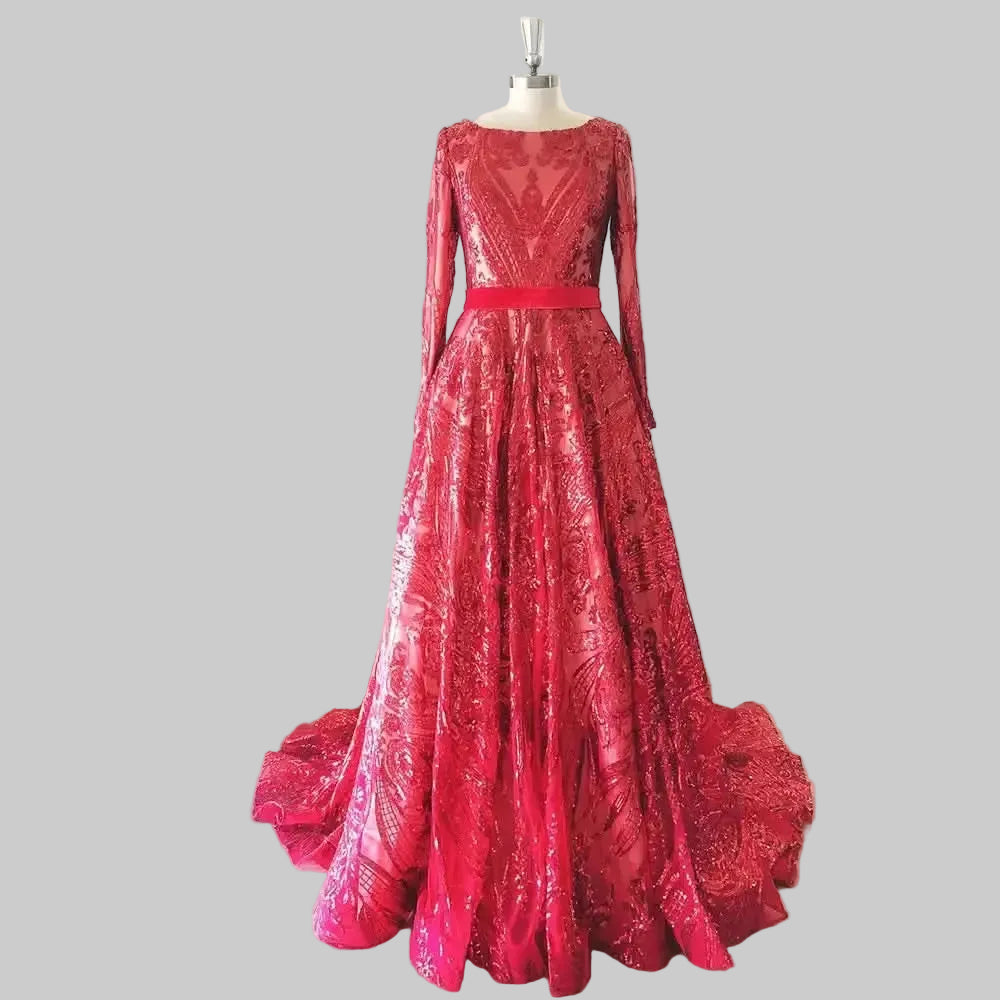 Dubai A-Line Luxury Wedding Evening Dress for Women Muslim 2025 Long Sleeves Sequin Plus Size Formal Prom Party Gown Customized Hf87ab2f72caa4c5fb6b99fbd7b23ee91h Empire Rose
