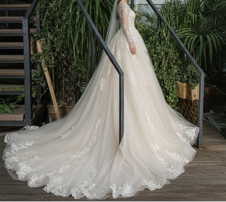 Mermaid Wedding Dress | Detachable Train Lace Embroidery