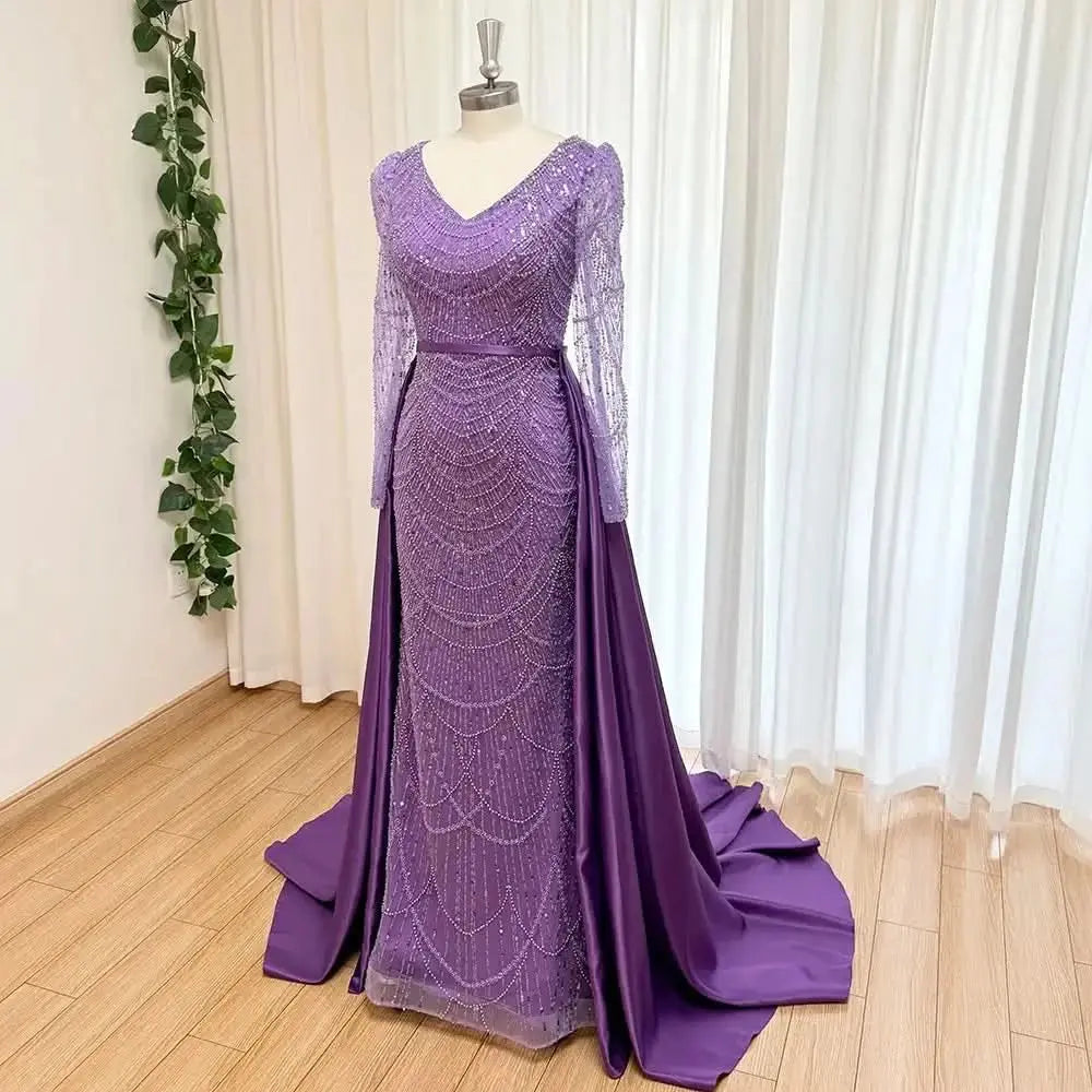 Elegant Wedding Evening Dress for Women 2025 Long Sleeves Mermaid with Detachable Train Sequin Pearls Prom Party Gown Customized S0fd86b48f45a4715aad8000923a81ae3a Empire Rose