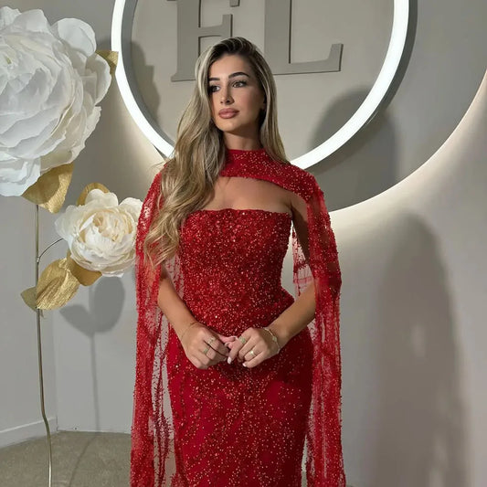 Crystal Beaded Lace A-Line Evening Dress | Strapless Sweep Train