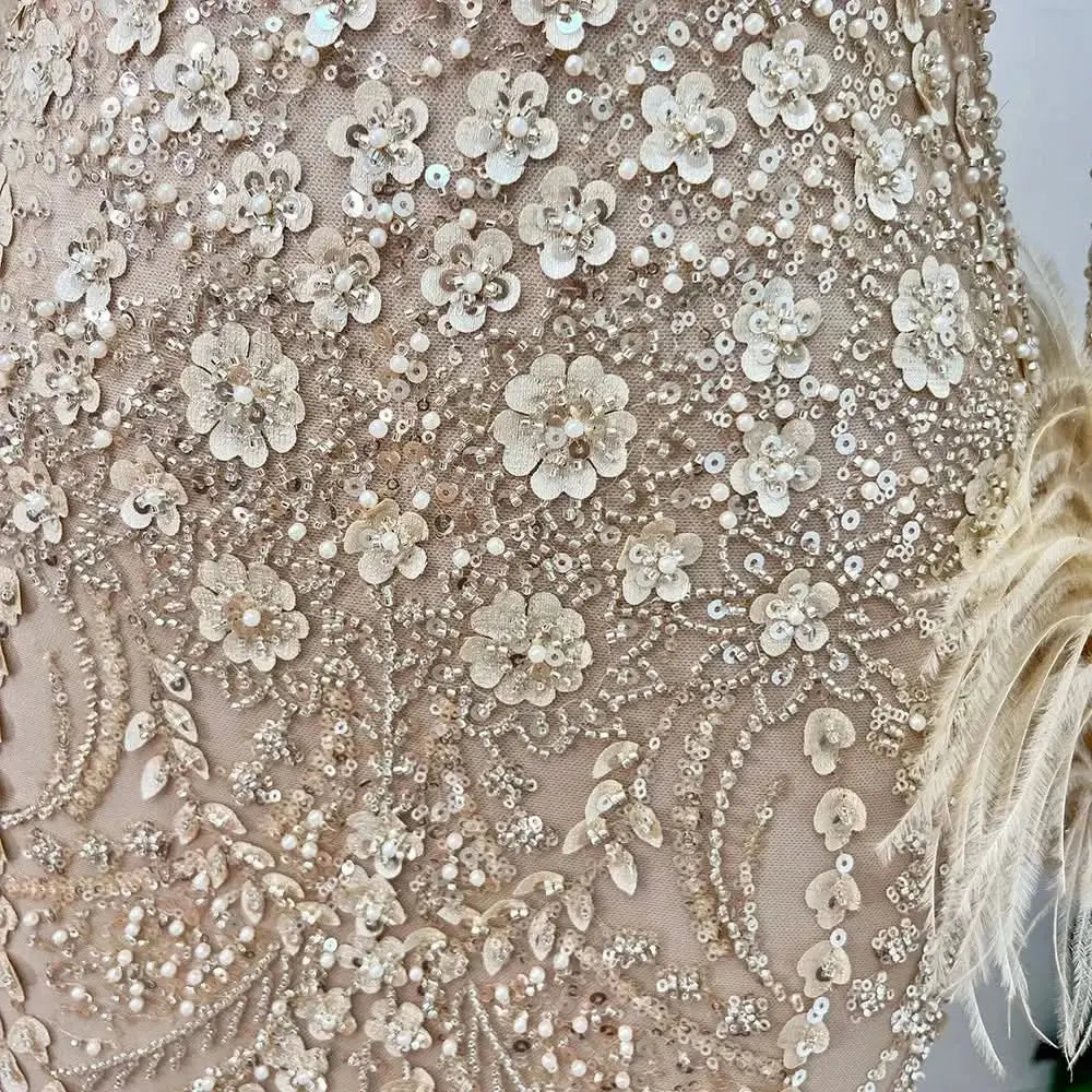 Elegant Lace Feather Muslim Evening Dress for Women Detachable Skirt 2025 Long Sleeves Formal Prom Wedding Party Gown Customized S667eaf50f79d4e99b6a24431442e4393b Empire Rose