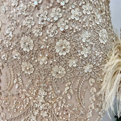 Elegant Lace Feather Muslim Evening Dress for Women Detachable Skirt 2025 Long Sleeves Formal Prom Wedding Party Gown Customized S667eaf50f79d4e99b6a24431442e4393b Empire Rose