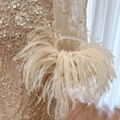 Elegant Lace Feather Muslim Evening Dress for Women Detachable Skirt 2025 Long Sleeves Formal Prom Wedding Party Gown Customized S78c9e097b21847fb99a43e72dbf4d8273 Empire Rose