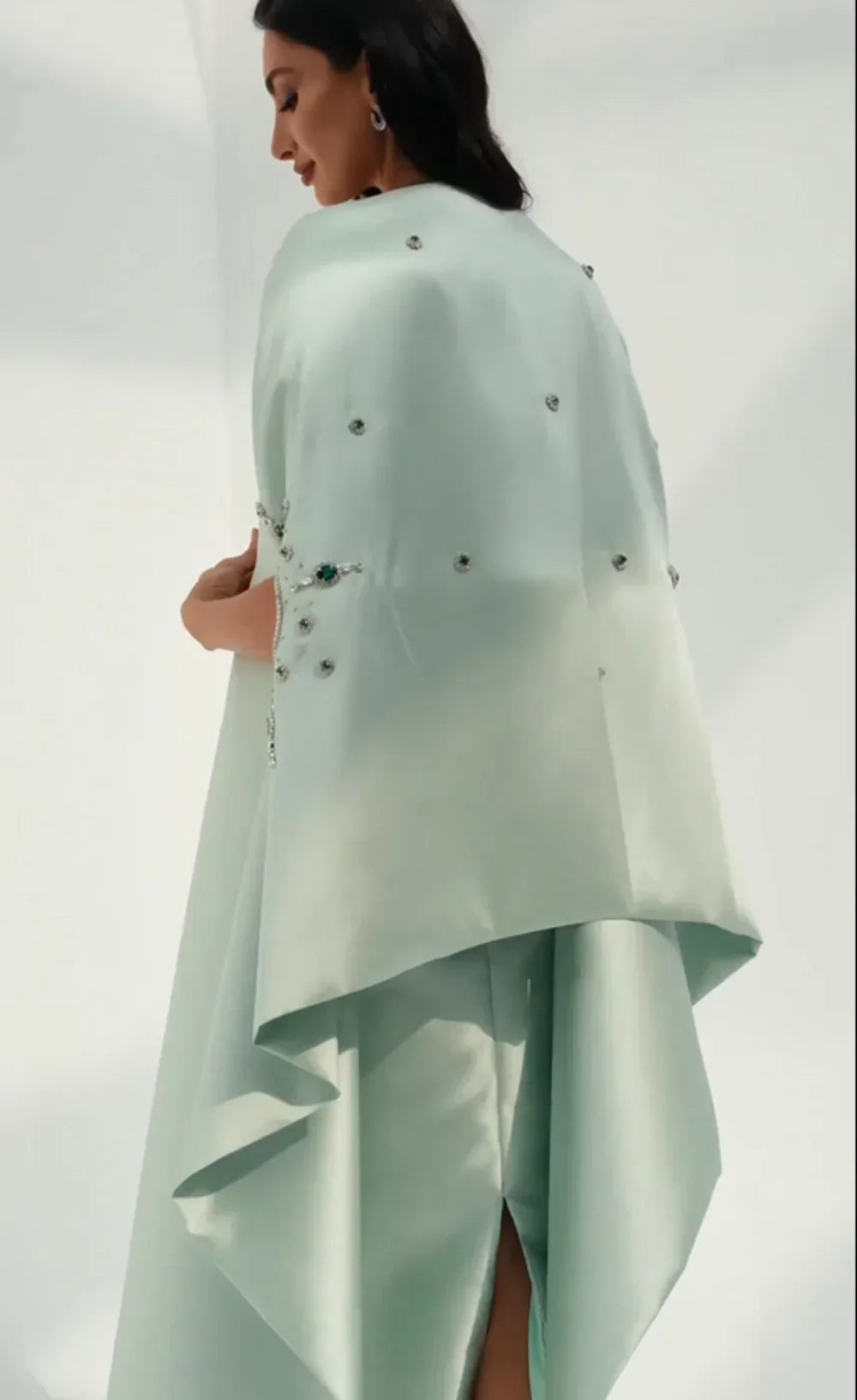 Beaded A-Line Evening Dress | One Shoulder Ruched Empire Waist