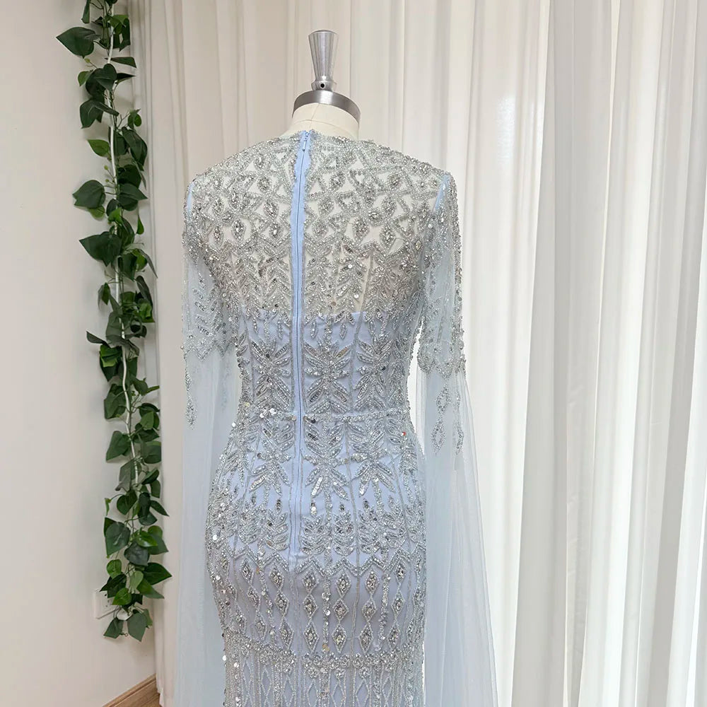 Beaded Tulle Mermaid Evening Dress | Cap Sleeve Court Train Formal