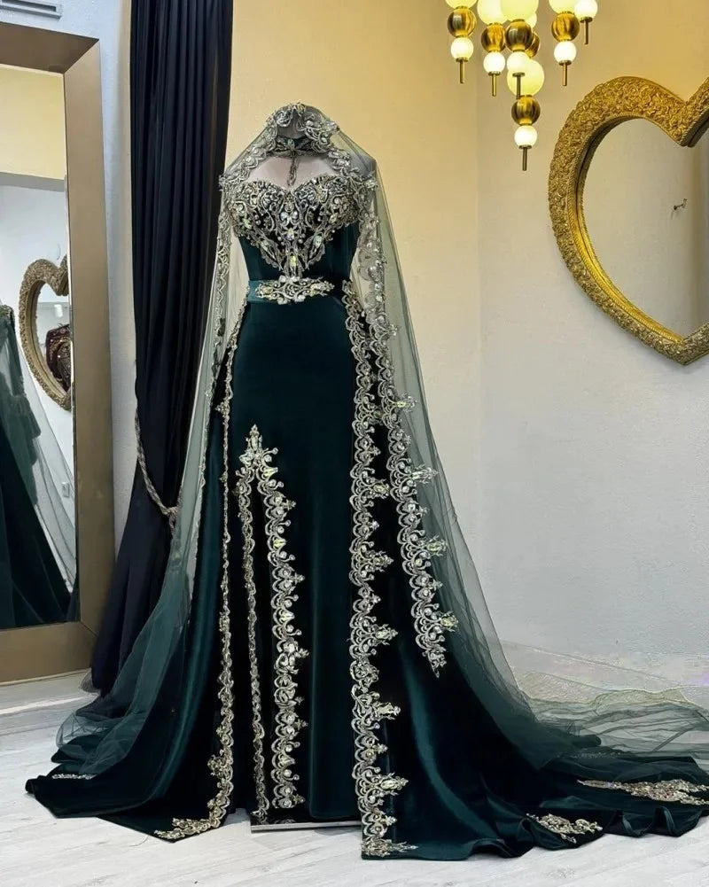 Appliqué A-Line Evening Dress | Sweetheart Full Sleeve Kaftan