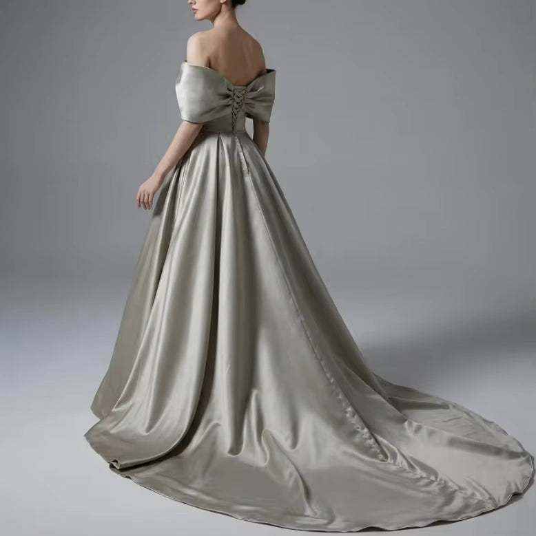 Beaded Mermaid Evening Dress | Off Shoulder Detachable Train