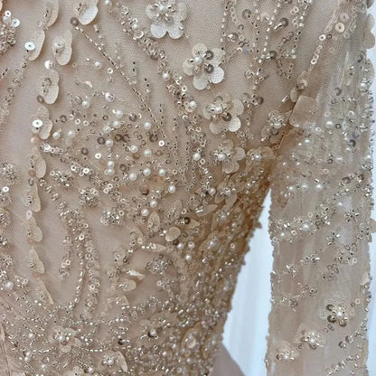 Elegant Lace Feather Muslim Evening Dress for Women Detachable Skirt 2025 Long Sleeves Formal Prom Wedding Party Gown Customized Sbf52ea548b504a748c732399d64992edF Empire Rose