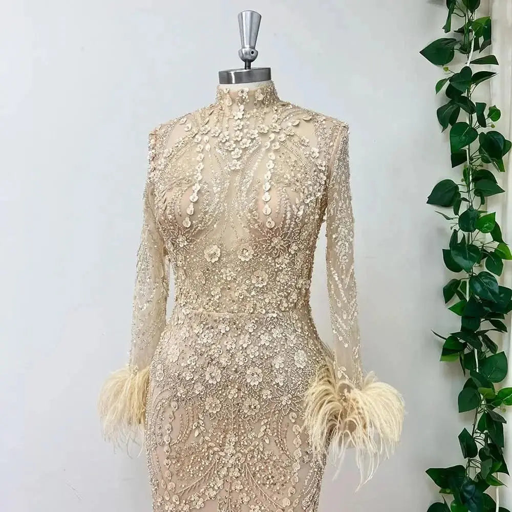 Elegant Lace Feather Muslim Evening Dress for Women Detachable Skirt 2025 Long Sleeves Formal Prom Wedding Party Gown Customized Sce56151f9e414202a4f19efa1ff9e421b Empire Rose