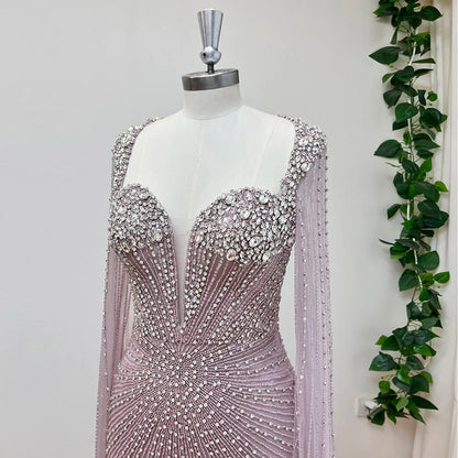 Beaded Tulle Mermaid Evening Dress | Sweetheart Cap Sleeve Court Train