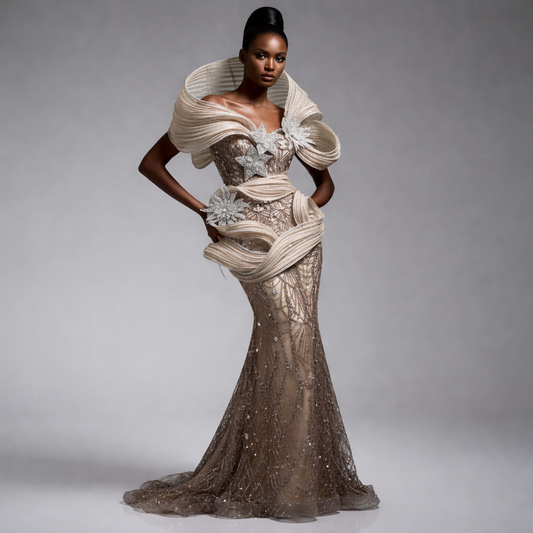 Crystal Embellished Mermaid Evening Dress | Sweep Train Designer