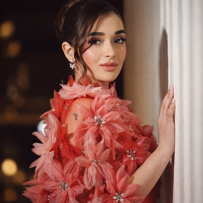 Fiore di Corallo | 3D Floral Mermaid Evening Dress Shawl Sleeve