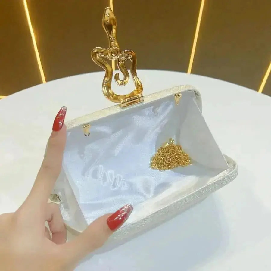 New Fashionable Ladies Snake Lock Clutch Bag Evening Party Chain Shoulder Bag Shell Shape PU Polyester Diamond Elements - Empire Rose
