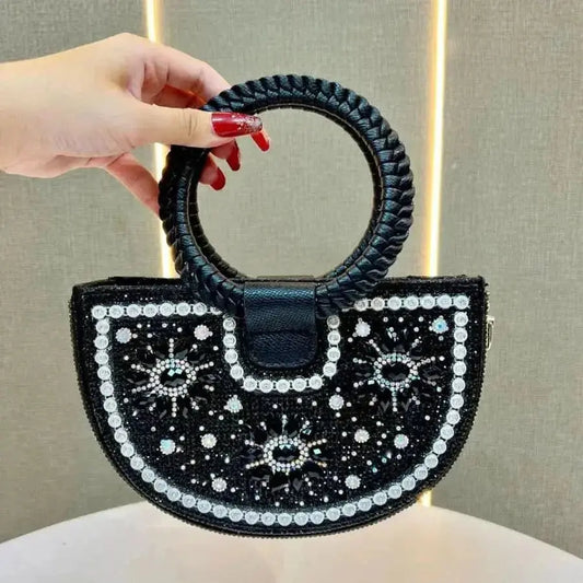 Elegant Diamond Embellished Square Shoulder Bag Fashionable Versatile Women's Clutch Crossbody Bag For Dinner Party - Empire Rose