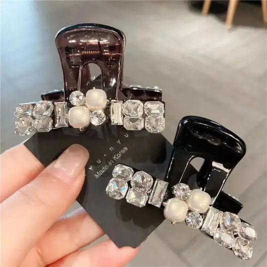 Sparkling Pearl Rhinestone Hair Clip Medium Size Half Up Shark Clamp Glittering Women's Hair Accessories Sweet Back Of Head Bun WholesaleHQ