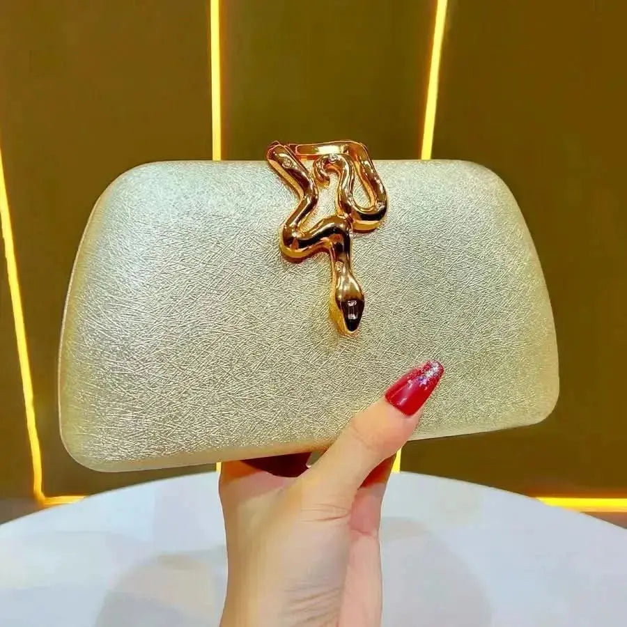 New Fashionable Ladies Snake Lock Clutch Bag Evening Party Chain Shoulder Bag Shell Shape PU Polyester Diamond Elements - Empire Rose