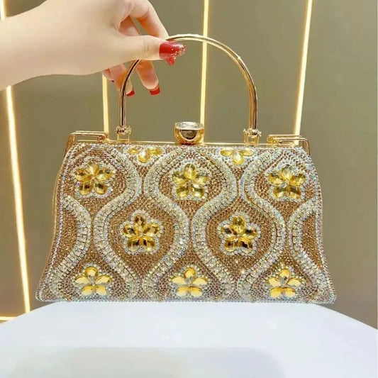 Princess Style Large Capacity Women's Handbag Evening Bag Square Shape Polyester Material Chain Lock Diamond Fashion Elements WholesaleHQ
