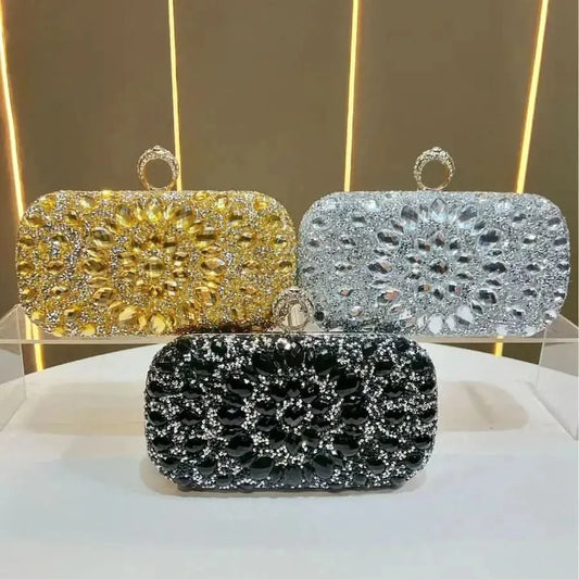 Fashionable Diamond Embedded Evening Bag Women's Clutch Shoulder Crossbody Bag For Banquet And Party Polyester Square Bag WholesaleHQ