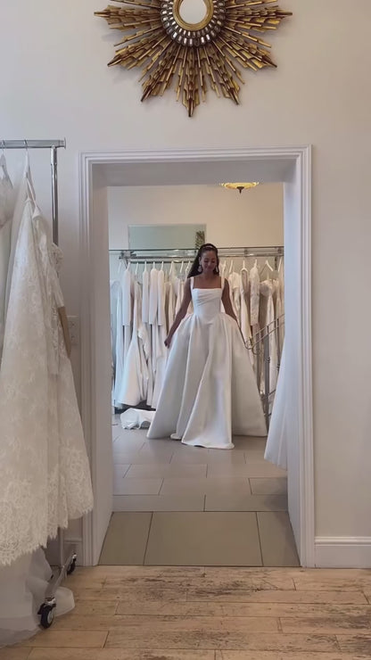 Satin Ball Gown Wedding Dress | Spaghetti Straps Pleated